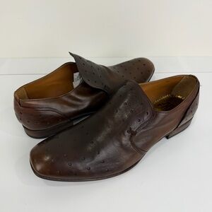 Area Forte Brown Leather Perforated Italian Loafers Dress Shoes EU 45 New